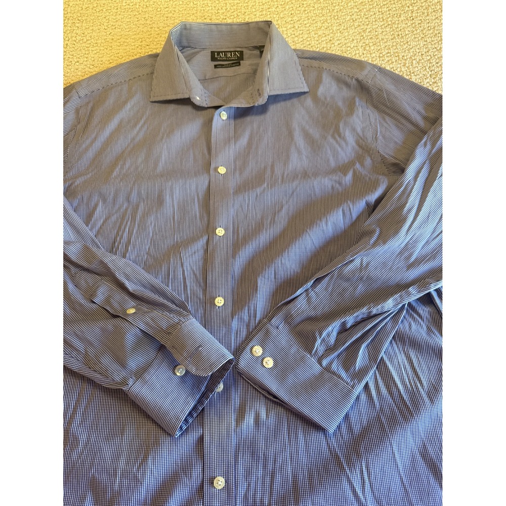Lauren Ralph Lauren Blue White Gingham Slim Fit Performance Stretch‎ 17 32/33 XL